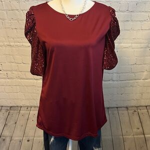 Elegant Burgundy Sequin Sleeve Top